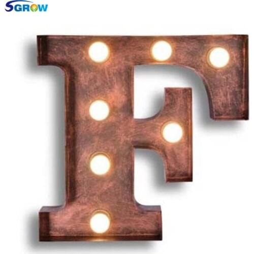 SGROW Metal Letter F Wall Lamp Light for Bedroom Living Room Art Lampara Industrial Creative Lights Logo F Iron Billboard Lamps