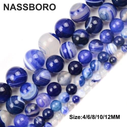 Blue Stripes Agates Natural Stone Beads Rondelle Charms Spacer Beads For Jewelry Making Bracelet Diy Bead 4/6/8/10/12MM NASSBORO