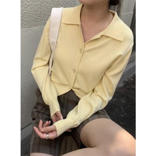 JESSIC Spring And Summer New Womens Casual Jacket Korean Slim Solid Color Cardigan Long-sleeved Sweater