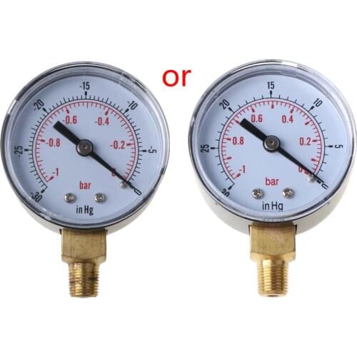 Vacuum Pressure Gauge 52mm -1/0 Bar -30" Hg 1/8 BSPT Bottom Connection Monitor