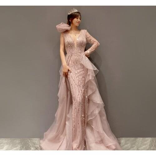 Celebrity sexy v-neck mermaid dresses Beaded Evening Dresses 2021 New style Formal dress Light luxury tulle