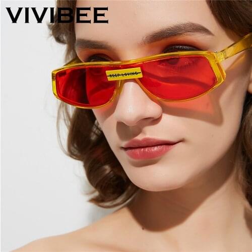 VIVIBEE Trending 2019 Cat Eye Women Fashion Red Yellow Narrow Sunglasses Ladies KEEP LOVING Small Vintage Men Summer Sun Glasses