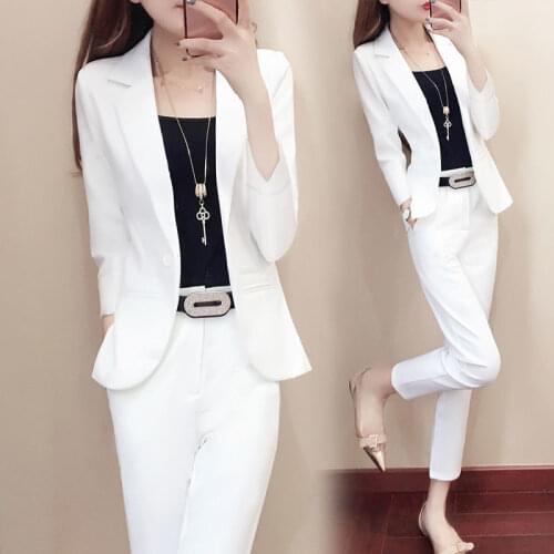 Women 2020 Autumn Winter Work Pant Suits OL 2 Piece Set Female Business Interview Suit Set Uniform Smil Blazer + Pant Suits A133