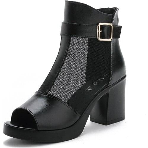 Women Fashion Summer Boots Party Sexy Hollow Women Ankle Boots Comfortable Breathable Peep Toe Women Mesh Cutout Boots