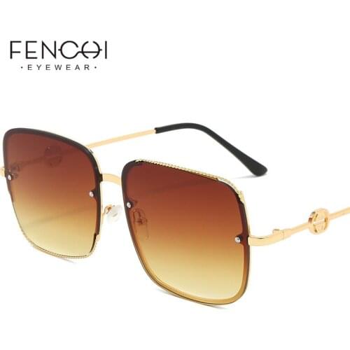 FENCHI Sunglasses Women 2020 luxury brand Retro Pink Gradual Chain Frame Square Sun Glasses Driving Eyewear Female Oculos De Sol