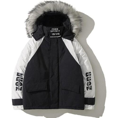 Winter Warm Mens Jacket with Large Fur Collar Mid-length Cotton-padded Jacket Mens Down Padded Jacket Hooded Padded Parka