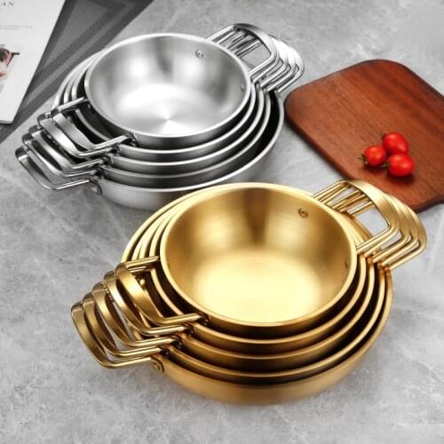 Golden Korean Ramen Noodles Pot Thick Stainless Steel Anti-scald Soup & Stock Pots Hotpot Noodles Cooking Pot Kitchen Cookware