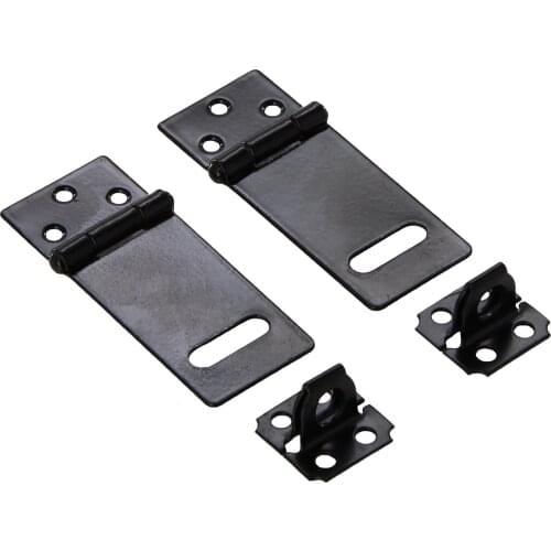 2 Set Door Safety Lock Black Metal Padlock Hasp Staple Set 50mm Long