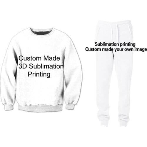 Real US Size Unisex Custom Made Sublimation Print Fashion Crewneck Sweatshirt Hoodies Pants 2 Pcs Set Tracksuits