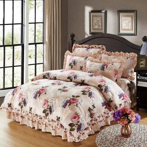 Princess style high-end Printed Wedding bedding festive red Queen King 4/6pcs pure 100% cotton high density bedding