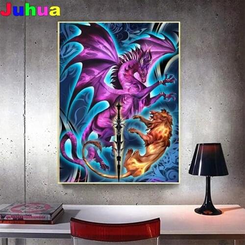 Dragon VS lion diamond painting,full,square,round diamond embroidery cartoon mosaic diamond 5d diy handwork Animal home decor