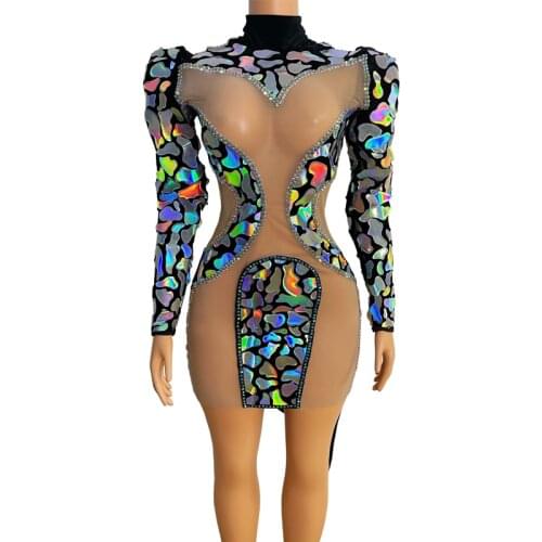 Sparkly Multi-color Sequins Short Dress Birthday Celebrate Black Velvet Outfit Evening Dancer Show Collection Rave Dress XS1626