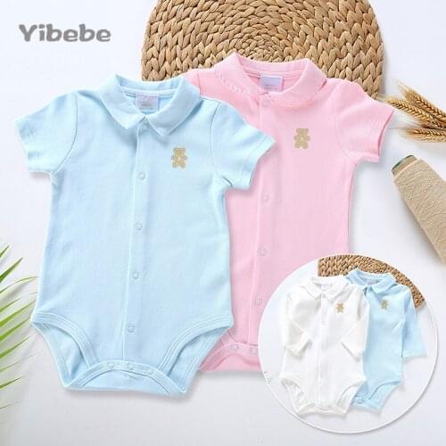 Baby Boys Girls Shirt Collar Bodysuit Infant Oneseies Short Sleeve Spring Bodysuit 100% Cotton White Party Outfits 3-24months