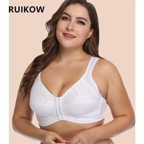 U-shape Women Plus Size Sexy Push Up Bra Front Closure Lace Brassiere Wirefree Bralette Big Breast Bras for Lady Sport Underwear