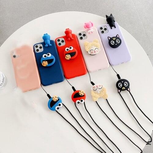 For iPhone 12 11 Pro Max Xs XR 6 7 8Plus Case Sailor Moon Luna Ring Grip Stand Holder Rope Phone Case