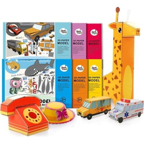 DIY 6 Types Theme Cartoon Image Raw Pulp Thick Cardboard Card Model Building Set Toy 3D Origami Paper-cut Book Kid Creative Toys