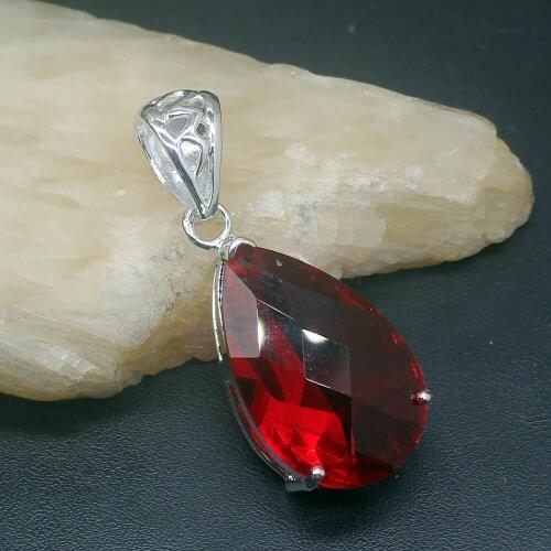 Gemstonefactory Jewelry Big Promotion 925 Silver Dazzling New Shiny Red Garnet Women Ladies Gifts Necklace Pendant 0697