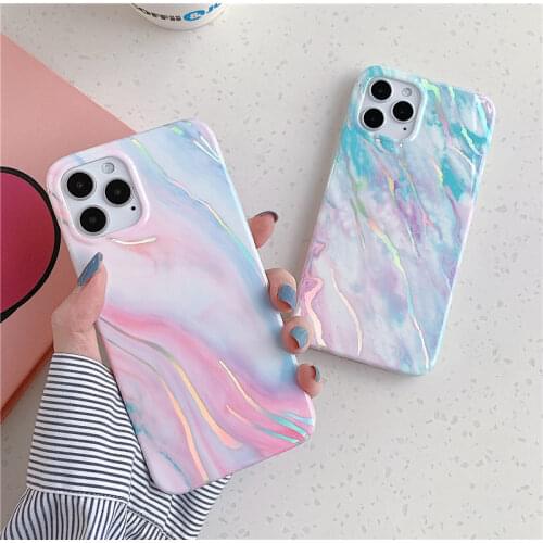 Gradient Laser Marble Phone Case For iPhone 11 12 11Pro Max XR XS Max X 7 8 Plus 11Pro SE 2020 12 Soft IMD Shockproof Back Cover