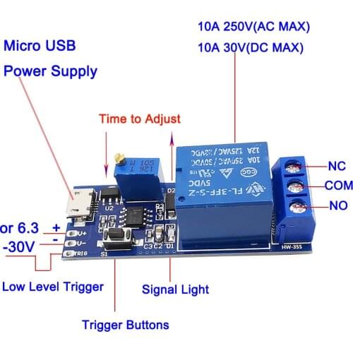 2Pcs 5V-30V Micro USB Power Delay Timer Control Module Board Shield Smart Electronic USB Adjustable Trigger Delay Switch Module