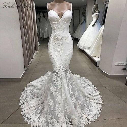 Lceland Poppy Lace Mermaid Wedding Dresses 2020 Vestido de Noiva Sleeveless Floor Length Lace Up Spaghetti Straps Bridal Gowns