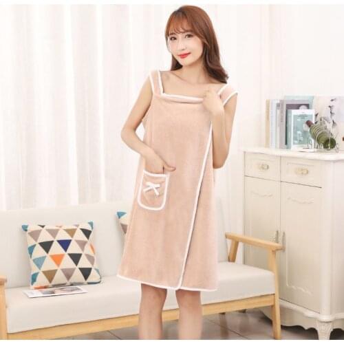 Fashion Girls Lady Wearable Fast Drying Magic Bath Towel Beach Spa Bathrobes Bath Robes Mini Dress with Bowknot Pocket