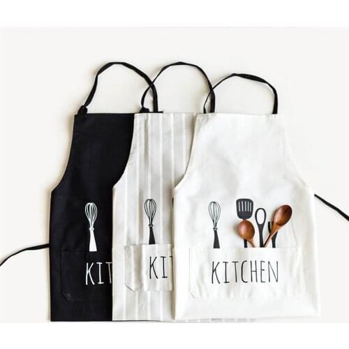Fashion Letters Apron With Pockets Chef Waiter Cotton Adjustable Clean Apron Kitchen Home Cooking Baking Aprons Breathable