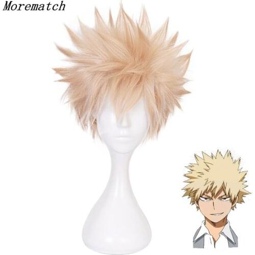 Morematch My Boku no Hero Academia Bakugou Katsuki Bakugo Short Linen Blonde Heat Resistant Cosplay Costume Wig