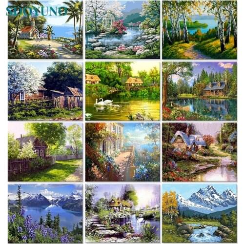 SDOYUNO 60x75cm Painting By Numbers Frameless Scenery Paint By Numbers DIY Draw Number Canvas Painting For Home Decor