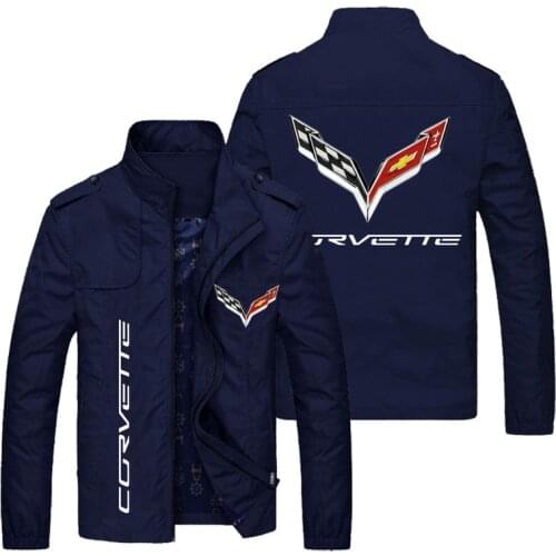 New 2021 Spring Autumn Men Corvette Logo Stand Collar Casual Sweatshirt Long Sleeve Zipper Cardigan Man Jacket 5 Colors