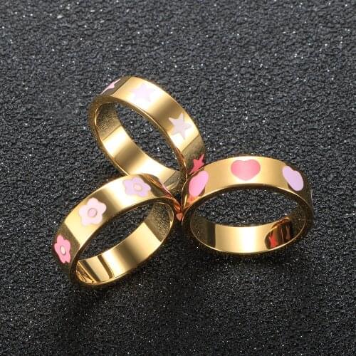 New Fashion Colorful Glue Dropping Enamel Ring Star Sun Love Shape Ring For Women Men Lover Ring Jewelry Gift