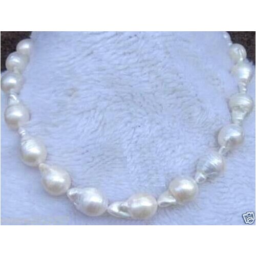 RARE HUGE 20 MM GENUINE WHITE SOUTH SEA SHELL PEARL IMITATION ROUND GEMS NECKLACE 18 "
