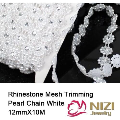 Pearls Chain 12mm Crystal Rhinestone Mesh Trimming Pearl Chain For Wedding Clothes Decorative Rhinestone Trim Decoration