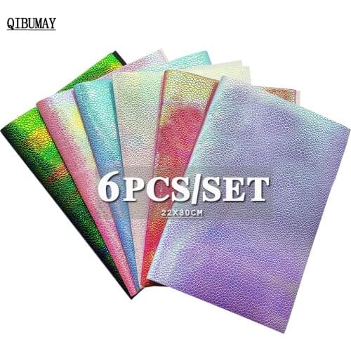 QIBUMAY 6pcs 22*30cm Synthetic Leather A4 Snake Pattern Faux Leather Fabric Solid Glitter Hair Bow Fabric DIY Bags Materials