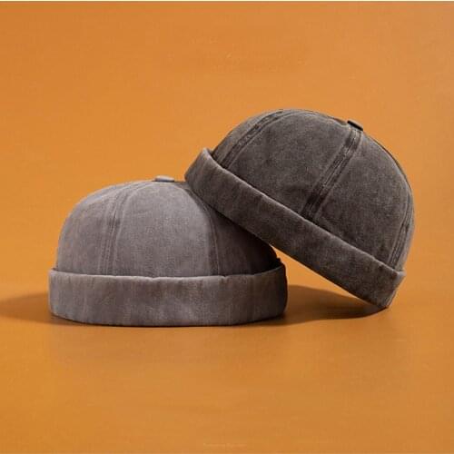 Retro Brimless Hat Beanie Hats Docker Cap Washed Denim Adjustable Literary Landlord Sailor Cap Women Hip Hop Hats