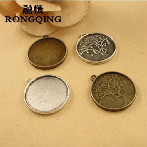 RONGQING 50pcs/lot Unique Design Tree Pendant Cabochon Base 20mm 2 Colors Available Blanks Cameo Settings DIY Accessories