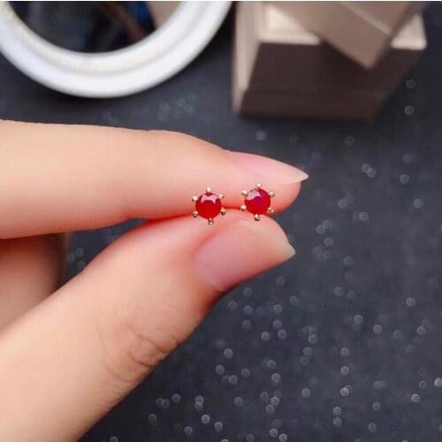 Small Six Claws Stud Earrings for Daily Wear 3mm Natural Ruby Stud Earrings 925 Silver Ruby Earrings Gift for Woman