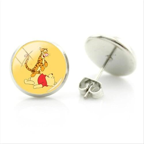 Disney Classic Animation Winnie The Pooh Pendant Earrings Fun Animation Trend Handmade Fashion Glass Gem Gift Jewelry Earrings