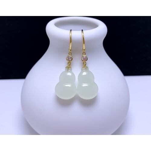 SHILOVEM 18k yellow gold real Natural white Jasper drop earring classic fine Jewelry women wedding gift 11*16mm yze11168251hby