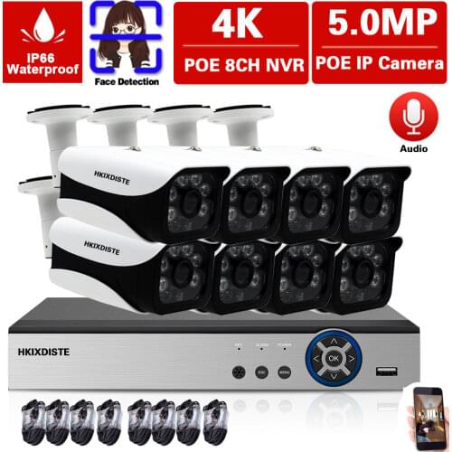 H.265 POE CCTV Camera Security System Kit 4K 8CH NVR Outdoor Waterproof 5MP POE IP Camera Video Surveillance System Kit P2P 4CH