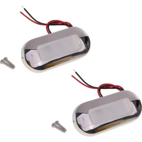 2pcs LED Oblong Courtesy Light 12V White Polished Stainless RV Boat Marine