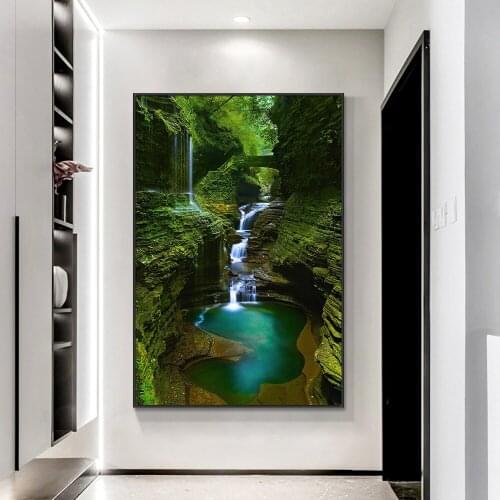 Watkins Glen State Park Oil Painting Printed On Canvas Wall Art Picture Printing And Poster For Living Room Coffee Decoration