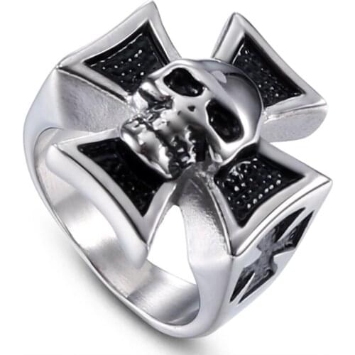 High Qualitystainless Steel Simple Skull Ring Jewelry Accessory Men Gift Punk Finger Ring Black Skeleton Cross Wholesale