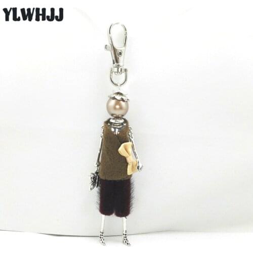 YLWHJJ 2017 new doll cute girl keychains for women car pendant Bowknot dress baby statement key chain female Fashion Jewelry