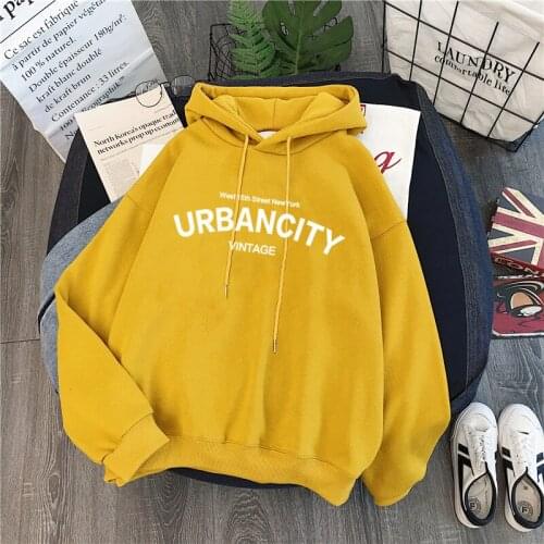 Zuolunouba Women Winter Hoody Sweatshirt Printed Letter 'urbancity' Harajuku Lady Pullover Loose Student Long Sleeve Female Tops