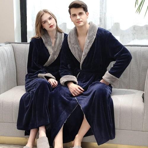 Women Winter Super Long Warm Flannel TV Blanket Plus Size Lovers Fur Pink Bath Robe Bride Soft Night Dressing Gown Men Sleepwear