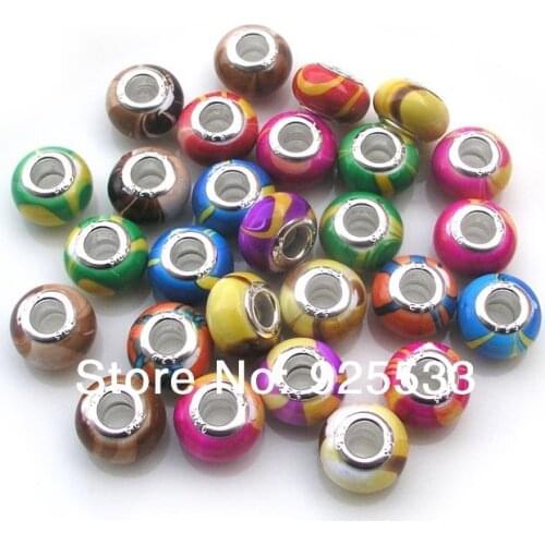 Free Shipping 100pcs 8x14mm Wholesale Fashion Big Hole Acrylic colorful Plated Beads for Eurpean Bracelet jewelry DIY