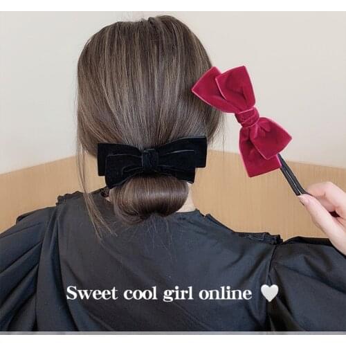Korean Version Hair Accessories Lazy Simple Ponytail Ball Head Fluffy Plate Stick Bow Velvet