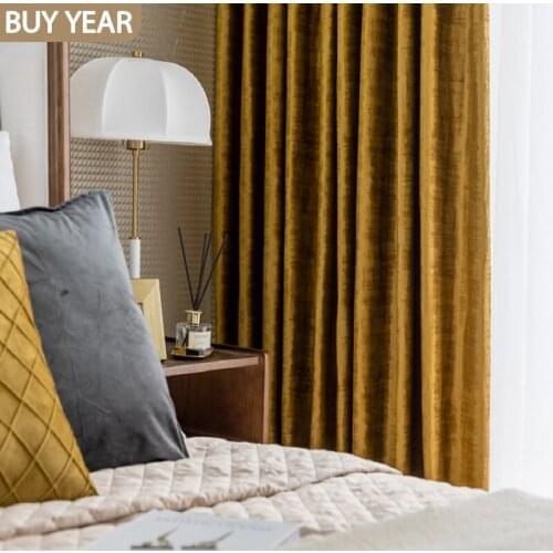 American Light Luxury Flannel Blackout Curtains for Living Dinging Room Bedroom Luxury Home Decor Brown Gold Velvet Curtains