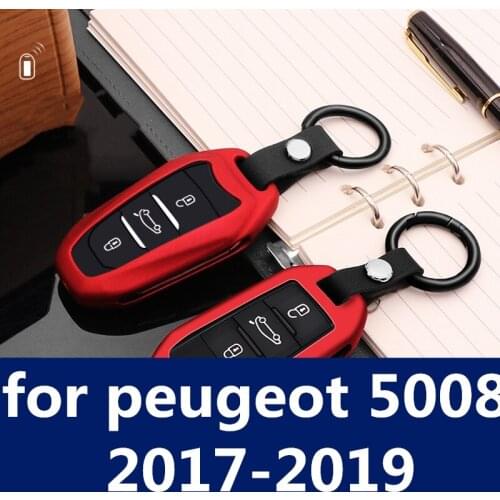 Car Key Cover Zinc Alloy+Leather Case Bag Keychain Skin Set decoration Car accessories for peugeot 5008 2017-2019