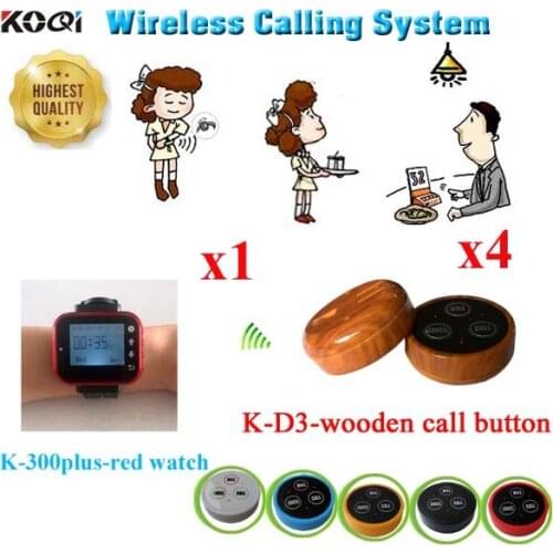 Wireless Waiter Call System Hot Sell For Restaurants Wireless Service Bell Table Ordering With CE(1 watch + 4 call button)